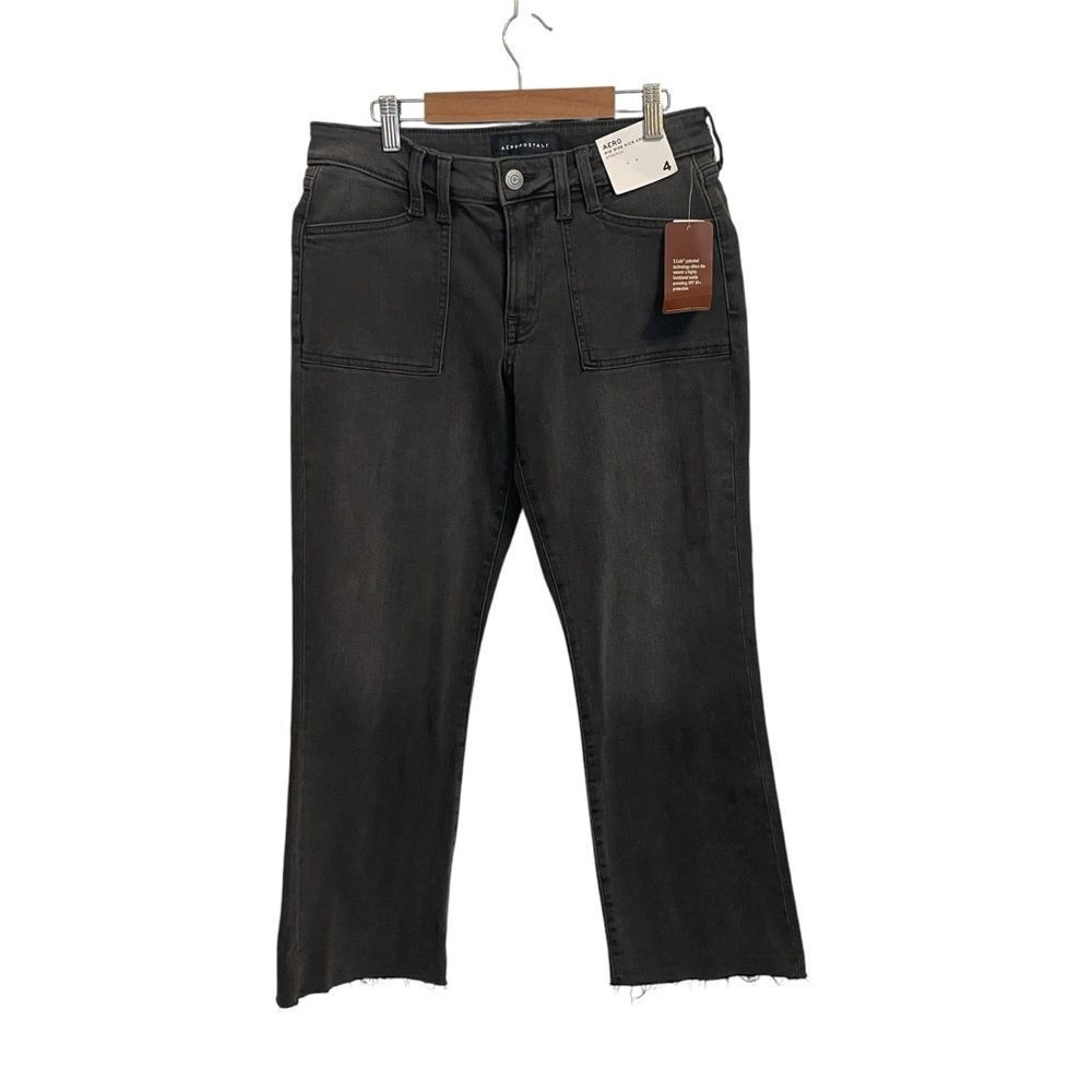 Aeropostale Mid Rise Kick Crop Stretch Jeans Black Size 4 Nwt
